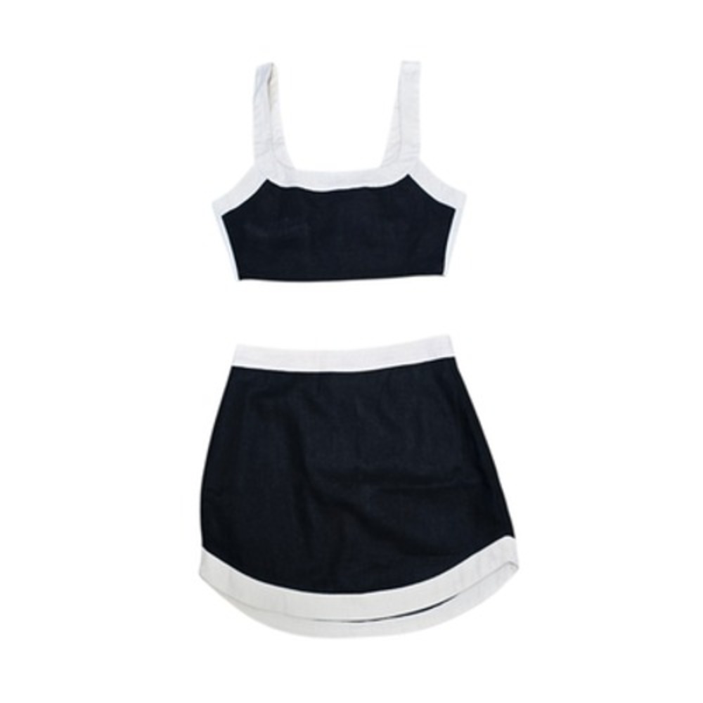7 For All Mankind Skirt Set Womens Small Black White Linen Blend Mini Crop Top‎